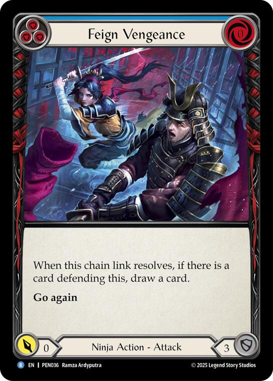 Feign Vengeance (Blue) (Rainbow Foil) [PEN036] (Compendium of Rathe)  Rainbow Foil | Shuffle n Cut Hobbies & Games