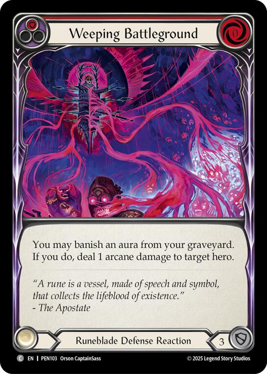 Weeping Battleground (Red) (Rainbow Foil) [PEN103] (Compendium of Rathe)  Rainbow Foil | Shuffle n Cut Hobbies & Games