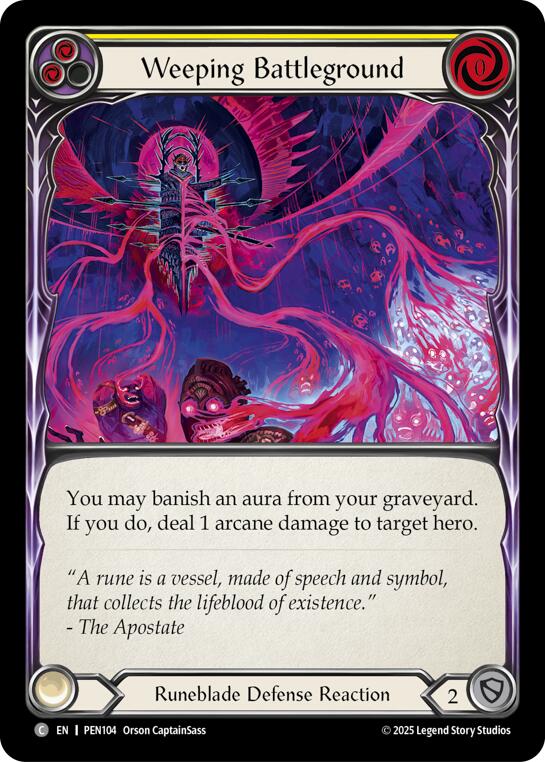 Weeping Battleground (Yellow) (Rainbow Foil) [PEN104] (Compendium of Rathe)  Rainbow Foil | Shuffle n Cut Hobbies & Games