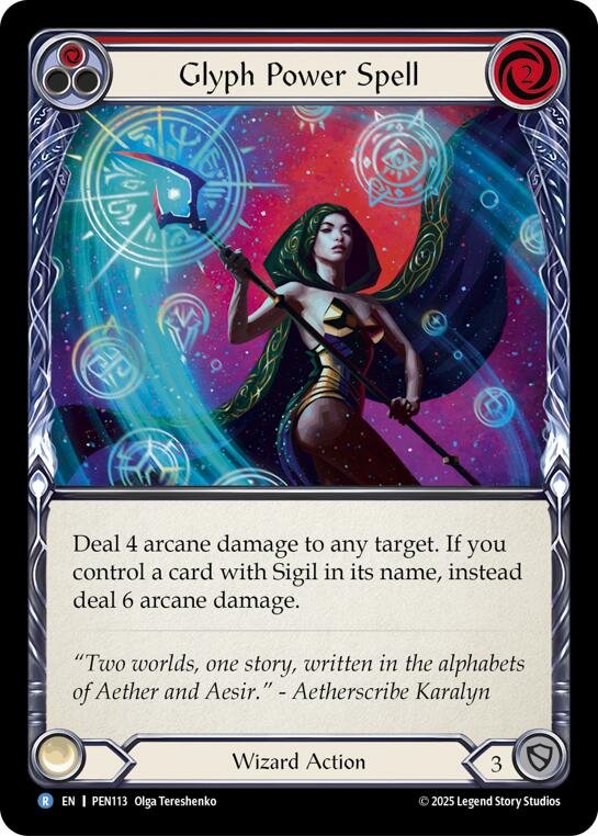 Glyph Power Spell (Red) (Rainbow Foil) [PEN113] (Compendium of Rathe)  Rainbow Foil | Shuffle n Cut Hobbies & Games