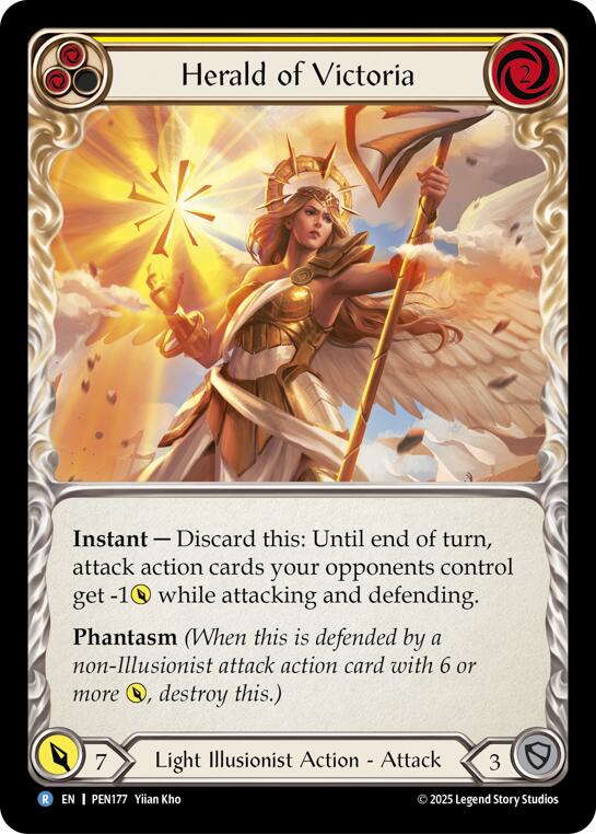 Herald Of Victoria (Yellow) (Rainbow Foil) [PEN177] (Compendium of Rathe)  Rainbow Foil | Shuffle n Cut Hobbies & Games
