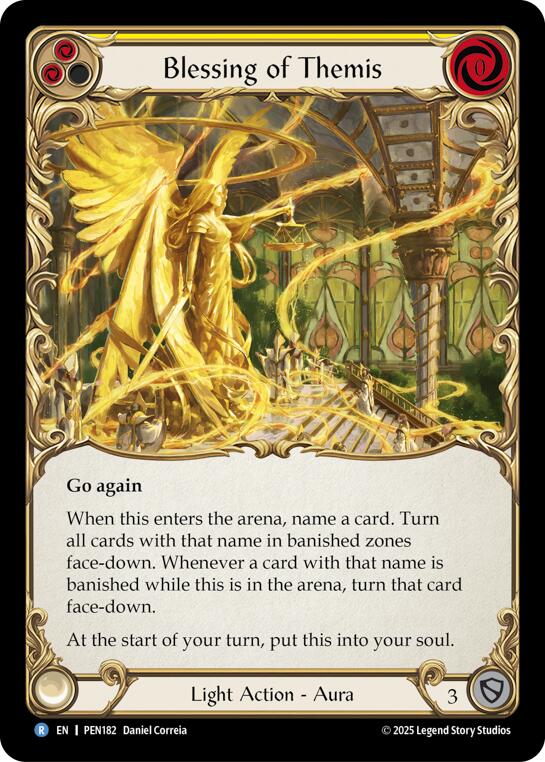 Blessing Of Themis (Yellow) (Rainbow Foil) [PEN182] (Compendium of Rathe)  Rainbow Foil | Shuffle n Cut Hobbies & Games