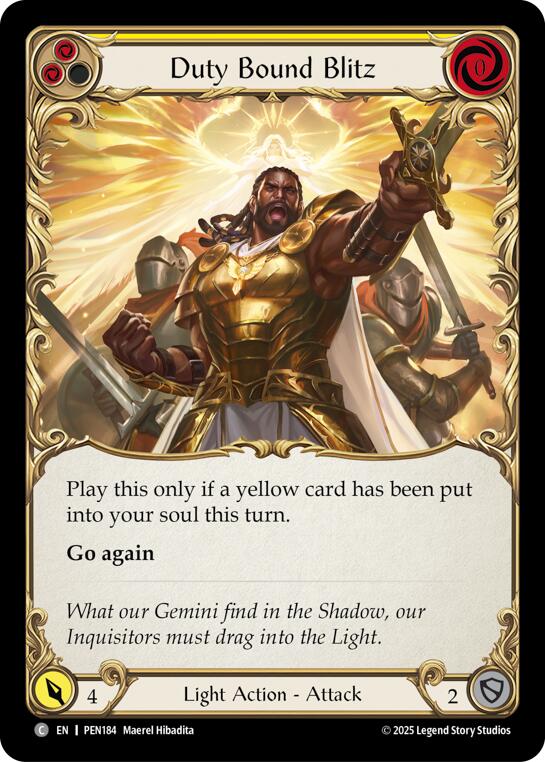 Duty Bound Blitz (Yellow) (Rainbow Foil) [PEN184] (Compendium of Rathe)  Rainbow Foil | Shuffle n Cut Hobbies & Games