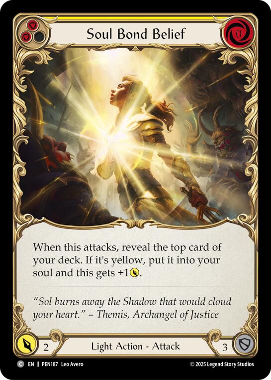 Soul Bond Belief (Yellow) (Rainbow Foil) [PEN187] (Compendium of Rathe)  Rainbow Foil | Shuffle n Cut Hobbies & Games