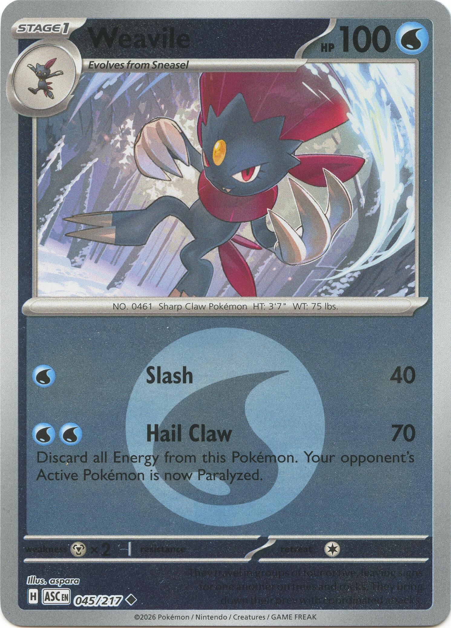 Weavile (045/217) (Energy Symbol Pattern) [Mega Evolution: Ascended Heroes] | Shuffle n Cut Hobbies & Games