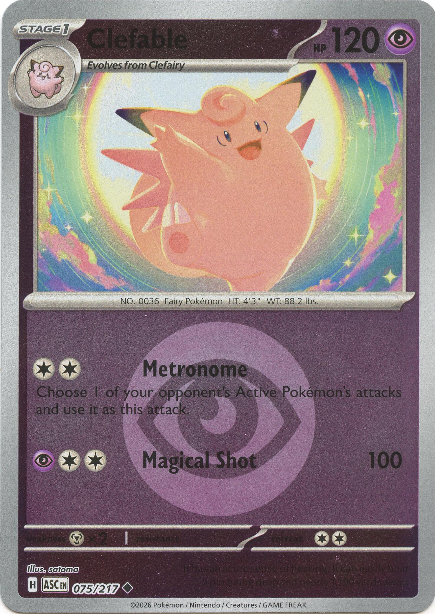 Clefable (075/217) (Energy Symbol Pattern) [Mega Evolution: Ascended Heroes] | Shuffle n Cut Hobbies & Games