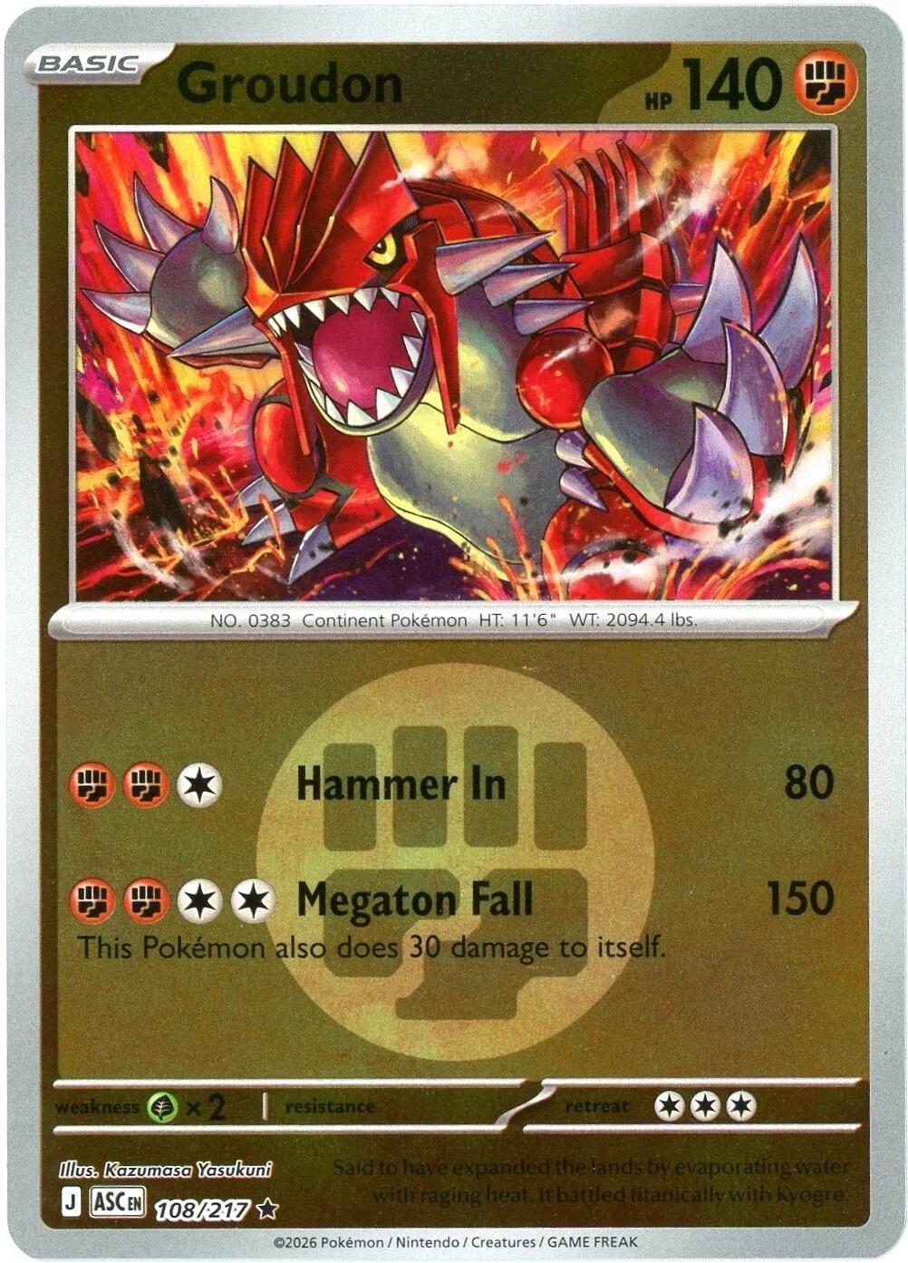 Groudon (108/217) (Energy Symbol Pattern) [Mega Evolution: Ascended Heroes] | Shuffle n Cut Hobbies & Games
