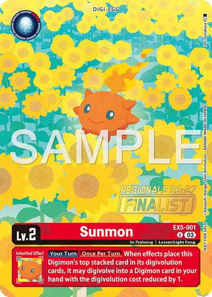 Sunmon [EX5-001] (Regionals 26-27 Season 1 Finalist) [Animal Colosseum] | Shuffle n Cut Hobbies & Games