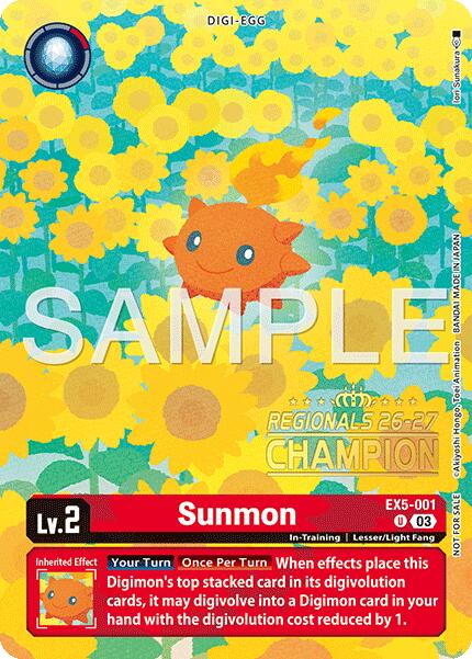 Sunmon [EX5-001] (Regionals 26-27 Season 1 Champion) [Animal Colosseum] | Shuffle n Cut Hobbies & Games