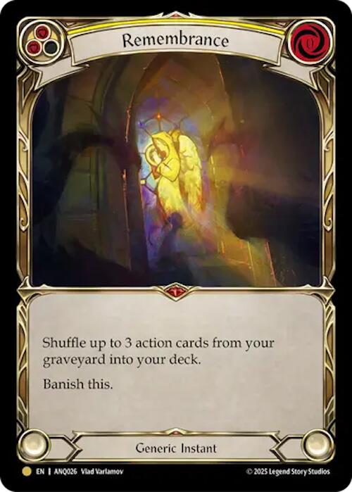 Remembrance (Yellow) (Gold) [ANQ026] (Compendium of Rathe - Antiquity Pack)  Rainbow Foil | Shuffle n Cut Hobbies & Games