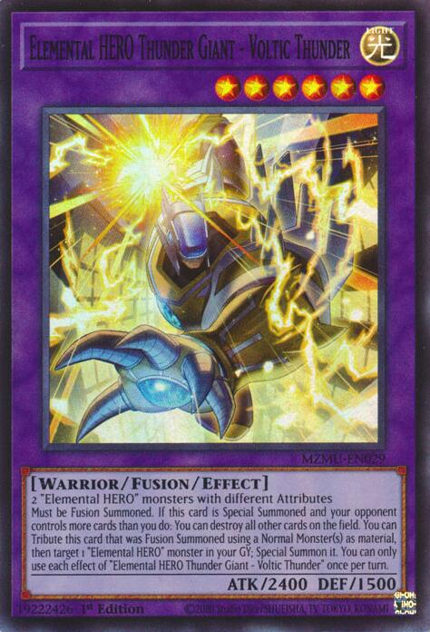 Elemental HERO Thunder Giant - Voltic Thunder [MZMU-EN029] Super Rare | Shuffle n Cut Hobbies & Games