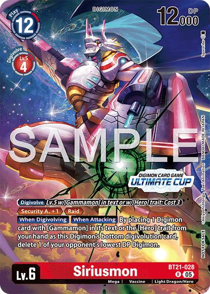 Siriusmon [BT21-028] (Ultimate Cup 26-27 Season 1 Winner) [World Convergence] | Shuffle n Cut Hobbies & Games