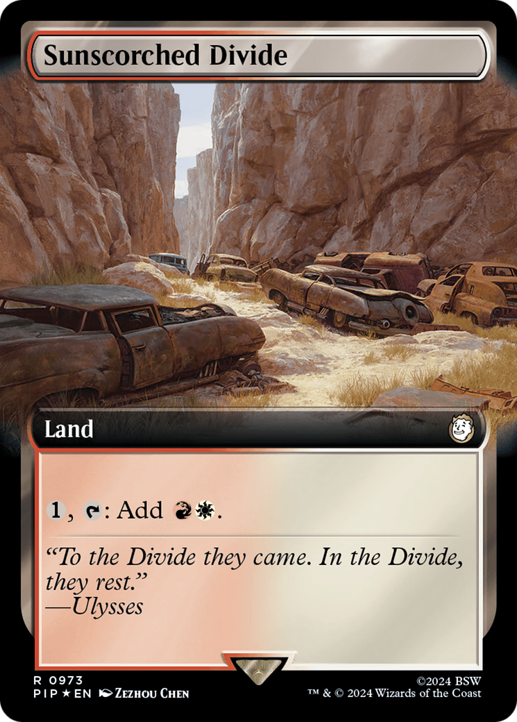 Sunscorched Divide (Extended Art) (Surge Foil) [Fallout] | Shuffle n Cut Hobbies & Games