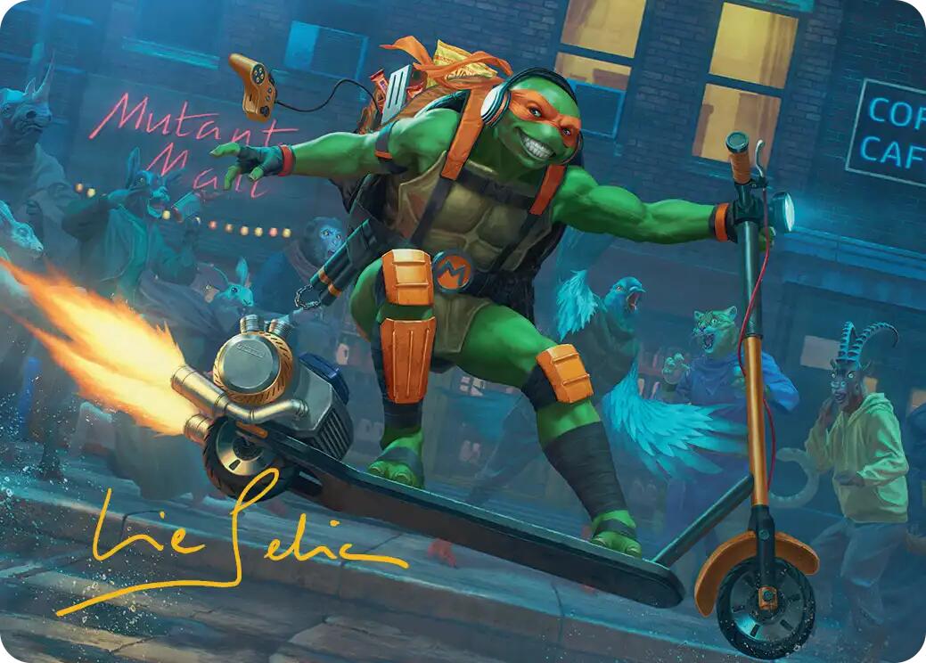 Michelangelo, On the Scene Art Card (Gold-Stamped Signature) [Teenage Mutant Ninja Turtles Art Series] | Shuffle n Cut Hobbies & Games