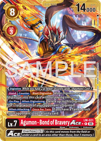 Agumon [LM-021] - Bond of Bravery ACE (Gold Border) [Advanced Booster Digimon Generation] | Shuffle n Cut Hobbies & Games