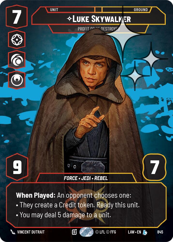 Luke Skywalker - Profit or Be Destroyed (Prestige Foil) (845) (845) [A Lawless Time] | Shuffle n Cut Hobbies & Games