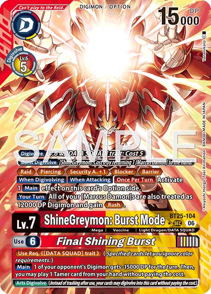 ShineGreymon: Burst Mode // Final Shining Burst [BT25-104] (Alternate Art) [Dual Revolution] | Shuffle n Cut Hobbies & Games