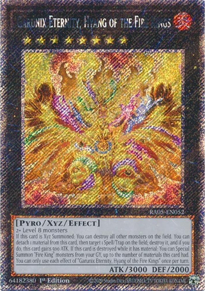 Garunix Eternity, Hyang of the Fire Kings (Platinum Secret Rare) [RA05-EN052] Platinum Secret Rare | Shuffle n Cut Hobbies & Games