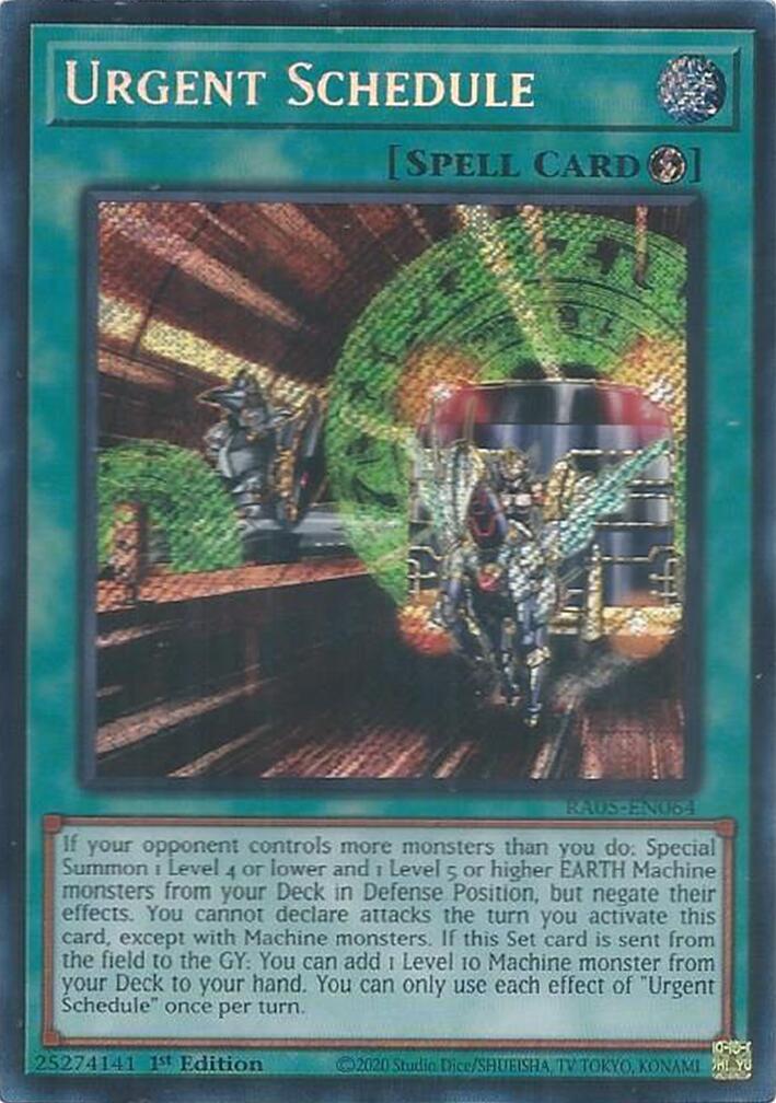 Urgent Schedule (Secret Rare) [RA05-EN064] Secret Rare | Shuffle n Cut Hobbies & Games
