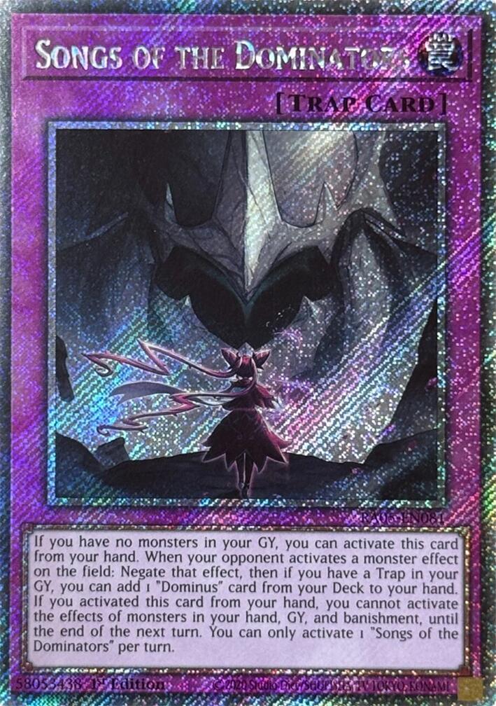 Songs of the Dominators (Platinum Secret Rare) [RA05-EN081] Platinum Secret Rare | Shuffle n Cut Hobbies & Games