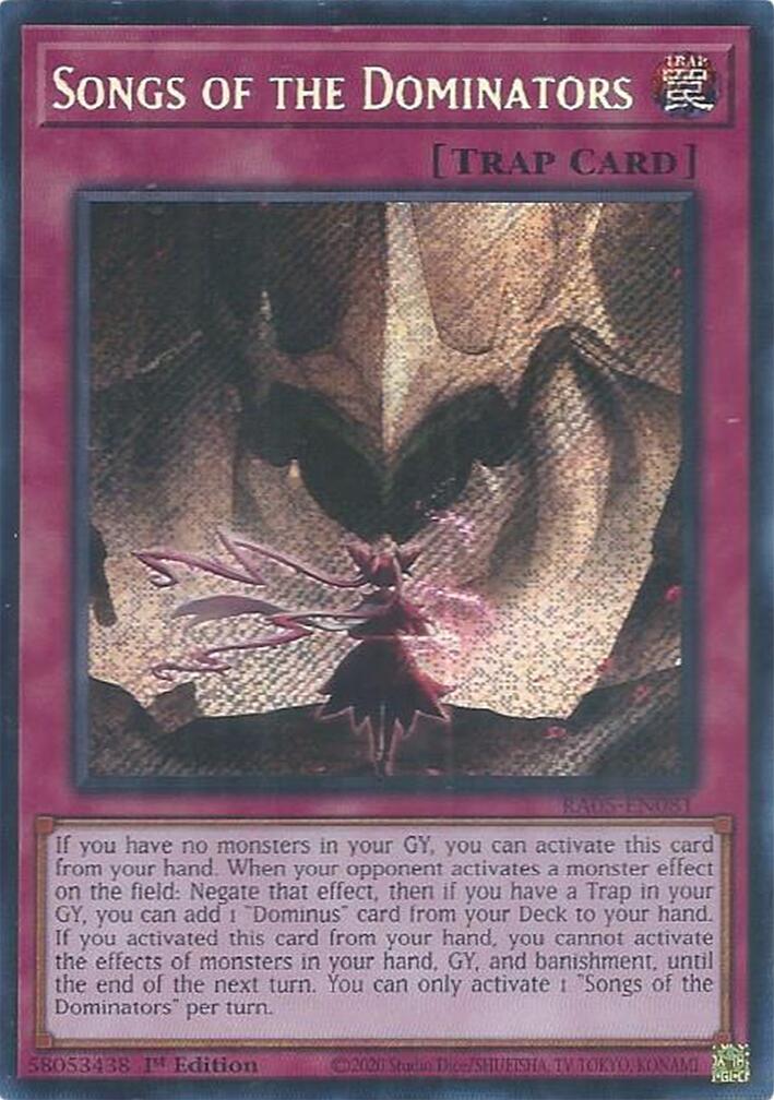 Songs of the Dominators (Secret Rare) [RA05-EN081] Secret Rare | Shuffle n Cut Hobbies & Games