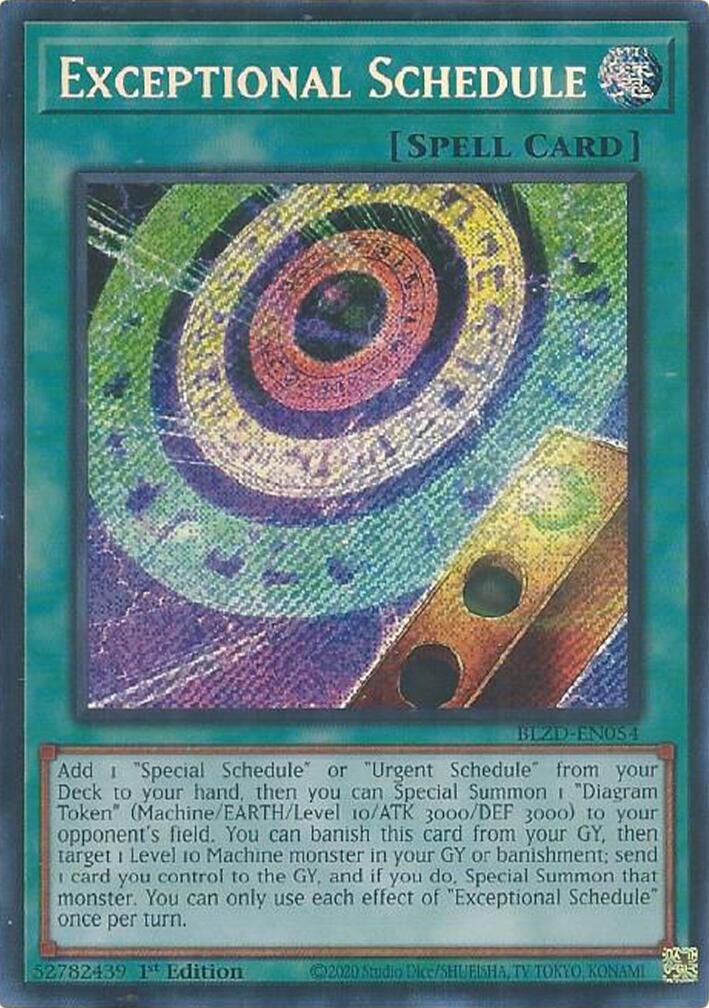 Exceptional Schedule [BLZD-EN054] Secret Rare | Shuffle n Cut Hobbies & Games