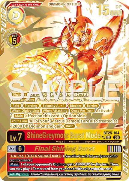 ShineGreymon: Burst Mode // Final Shining Burst [BT25-104] (Rare Pull) [Dual Revolution] | Shuffle n Cut Hobbies & Games