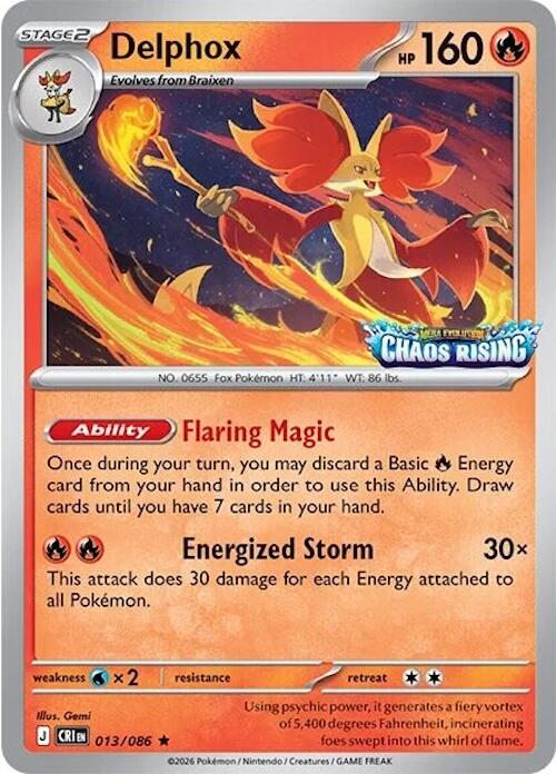 Delphox (013/086) (Chaos Rising Stamped) [Miscellaneous Cards] | Shuffle n Cut Hobbies & Games