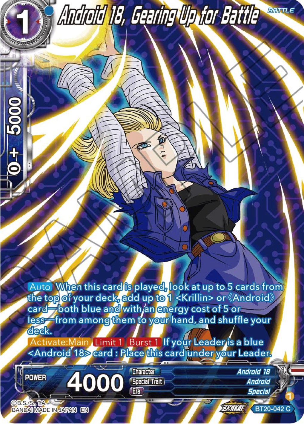 Android 18, Gearing Up for Battle (Silver Foil) (BT20-042) [Power Absorbed] | Shuffle n Cut Hobbies & Games