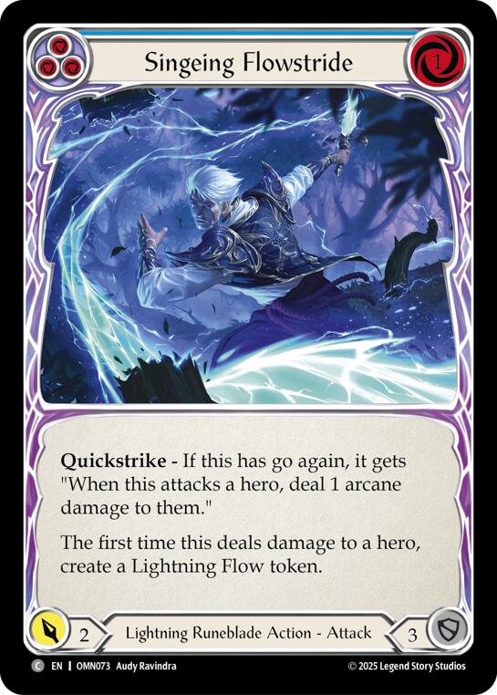Singeing Flowstride (Blue) [OMN073] (Omens of the Third Age)  Rainbow Foil | Shuffle n Cut Hobbies & Games