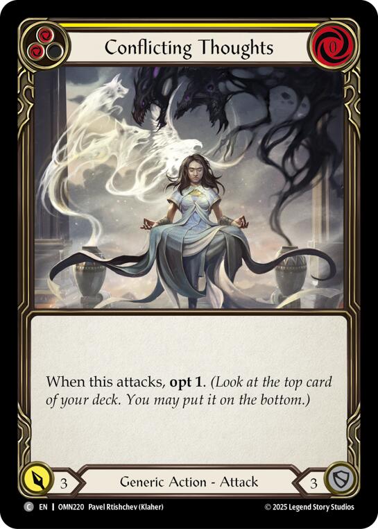 Conflicting Thoughts (Yellow) [OMN220] (Omens of the Third Age)  Rainbow Foil | Shuffle n Cut Hobbies & Games