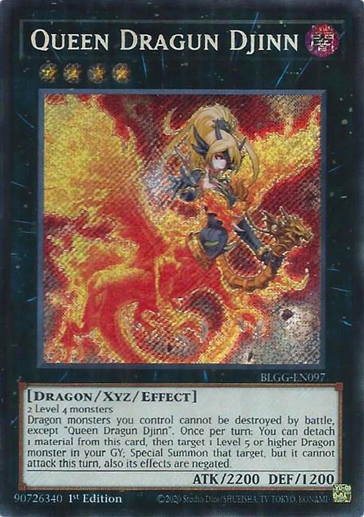 Queen Dragun Djinn [BLGG-EN097] Secret Rare | Shuffle n Cut Hobbies & Games