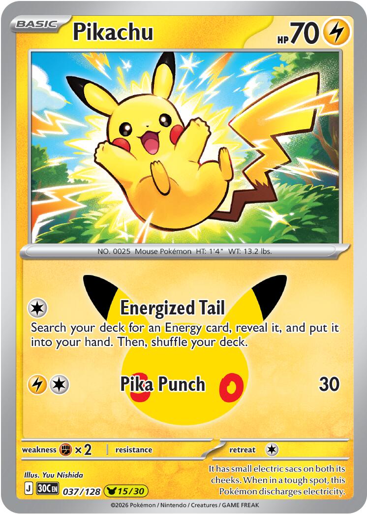 Pikachu (037/128) [Mega Evolution: 30th Celebration] | Shuffle n Cut Hobbies & Games