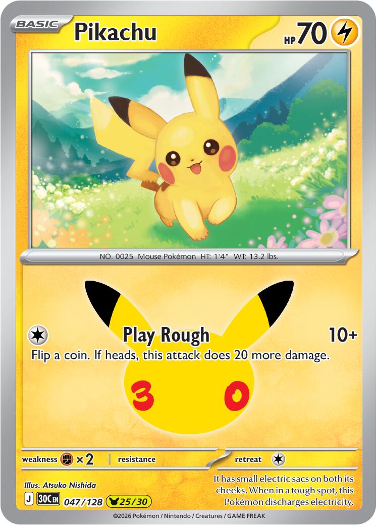 Pikachu (047/128) [Mega Evolution: 30th Celebration] | Shuffle n Cut Hobbies & Games