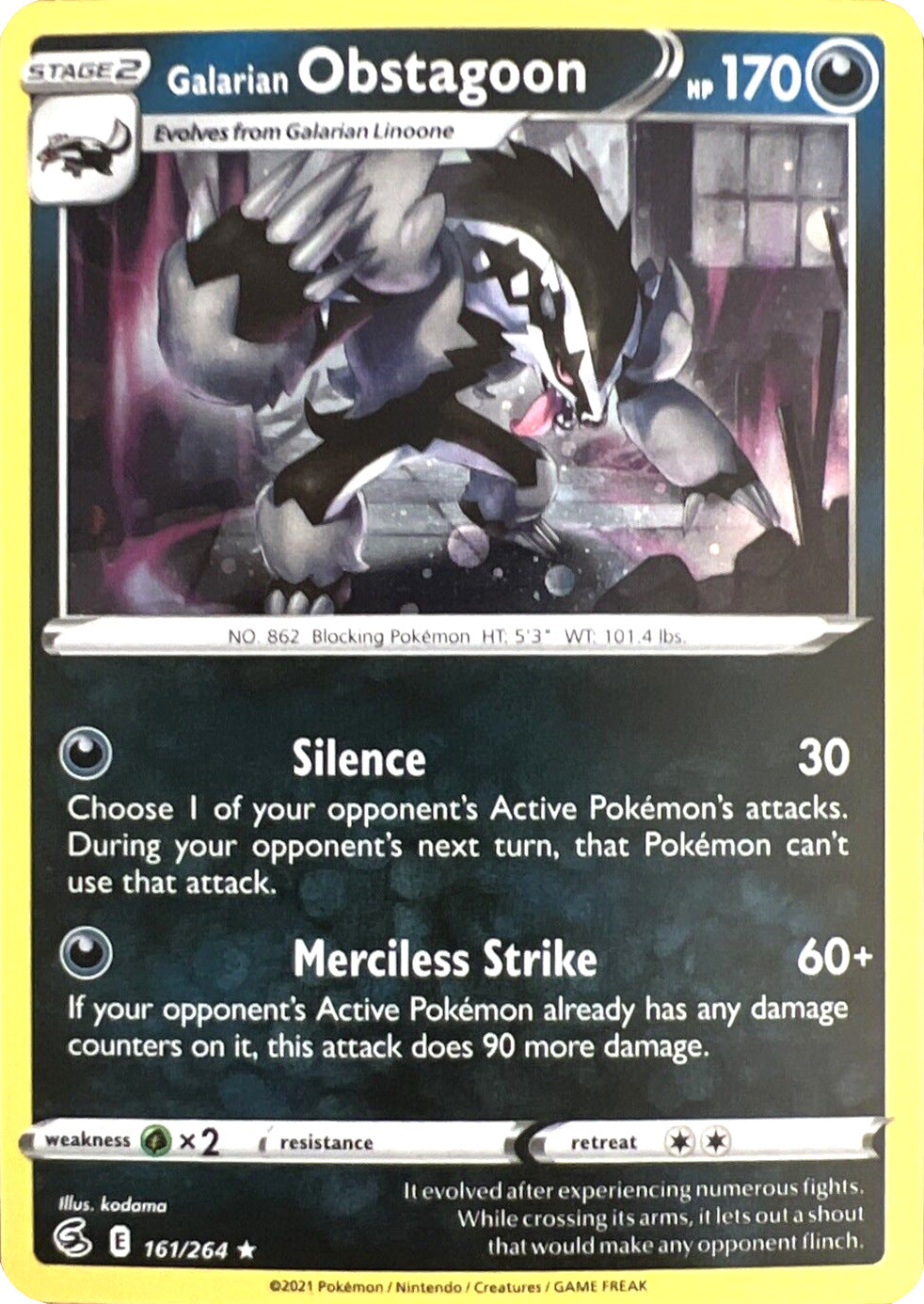 Galarian Obstagoon (161/264) (Cosmos Holo) [Sword & Shield: Fusion Strike] | Shuffle n Cut Hobbies & Games