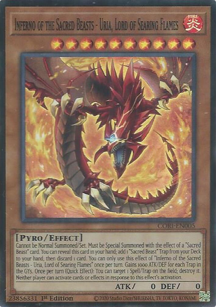 Inferno of the Sacred Beasts - Uria, Lord of Searing Flames [CORI-EN005] Super Rare | Shuffle n Cut Hobbies & Games