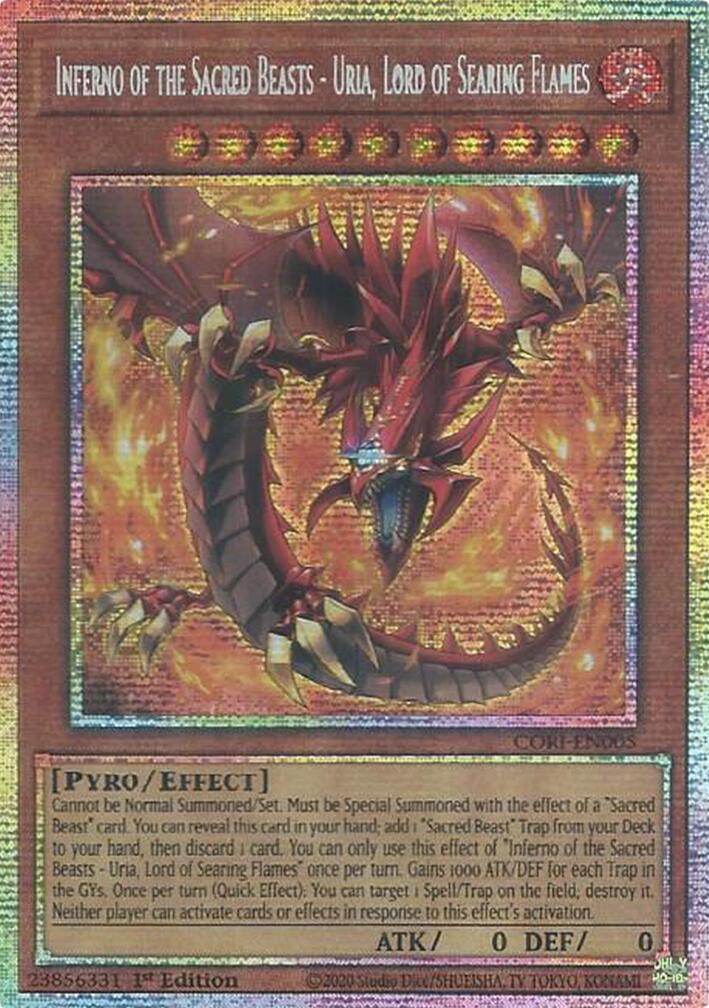 Inferno of the Sacred Beasts - Uria, Lord of Searing Flames (Starlight Rare) [CORI-EN005] Starlight Rare | Shuffle n Cut Hobbies & Games