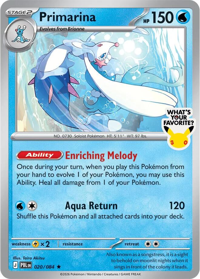 Primarina (020/084) (What's Your Favorite Stamp) [Mega Evolution: Pitch Black] | Shuffle n Cut Hobbies & Games
