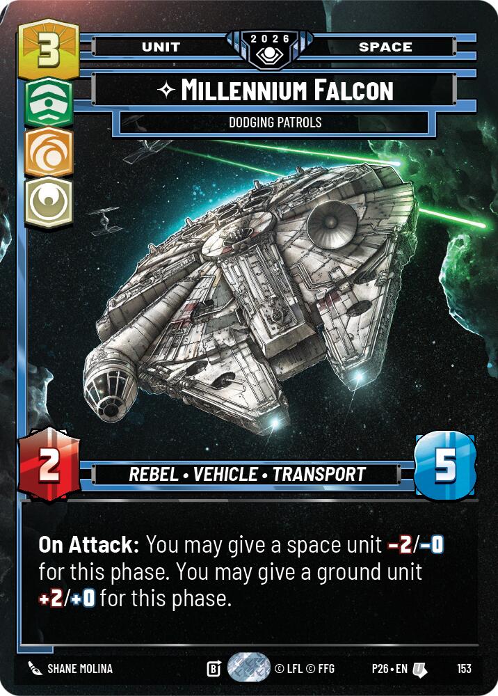 Millennium Falcon - Dodging Patrols (153) (Prize Wall) (Foil) (153) [Galactic Championship 2026] | Shuffle n Cut Hobbies & Games