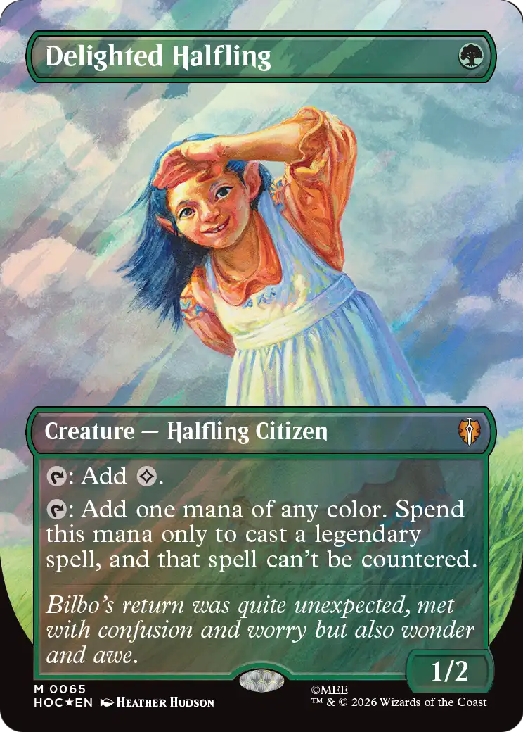 Delighted Halfling (Borderless) (Surge Foil) [The Hobbit] | Shuffle n Cut Hobbies & Games