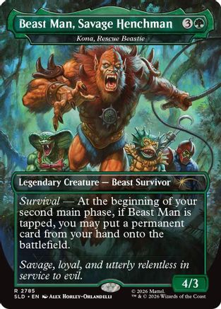 Beast Man, Savage Henchman - Kona, Rescue Beastie (SLD-2785) [Secret Lair Drop Series] Foil | Shuffle n Cut Hobbies & Games
