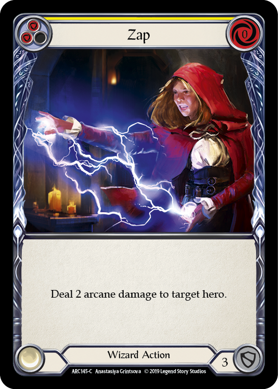 Zap (Yellow) [ARC145-C] (Arcane Rising)  1st Edition Rainbow Foil | Shuffle n Cut Hobbies & Games