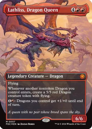 Lathliss, Dragon Queen (Borderless) (FDC-007) [Commander: Foundations] Foil | Shuffle n Cut Hobbies & Games