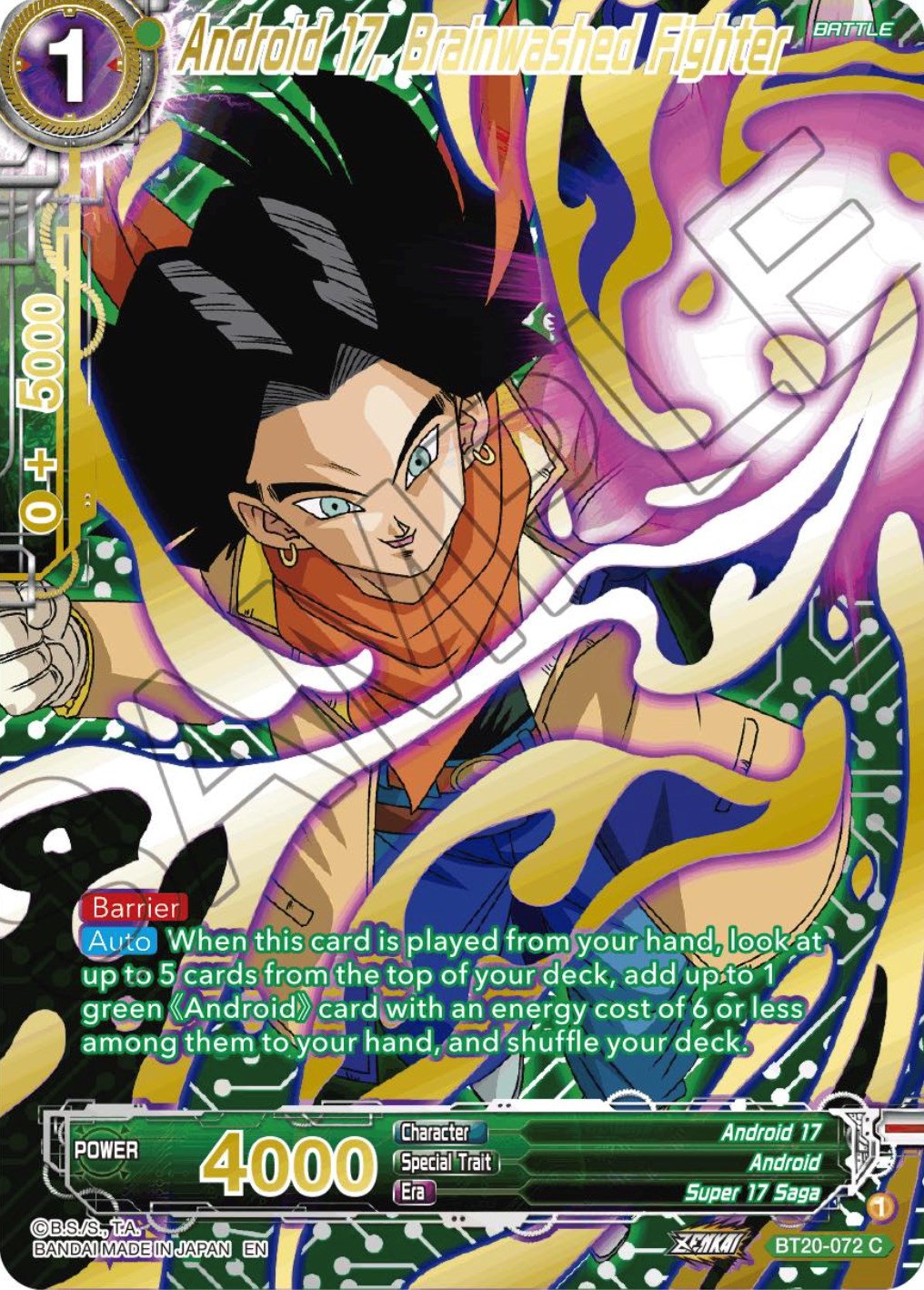Android 17, Brainwashed Fighter (Gold-Stamped) (BT20-072) [Power Absorbed] | Shuffle n Cut Hobbies & Games