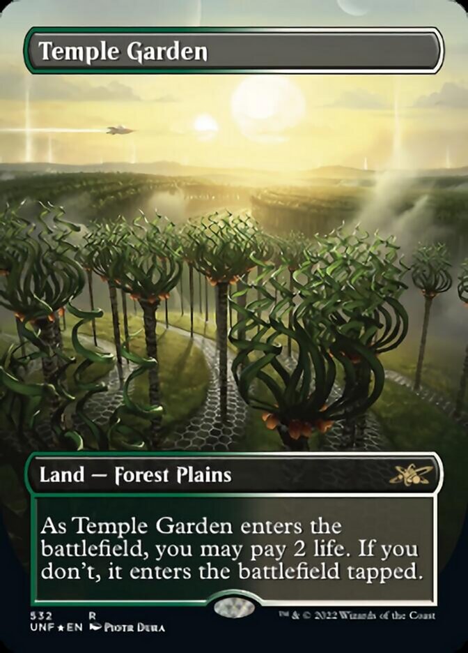 Temple Garden (Borderless) (Galaxy Foil) [Unfinity] | Shuffle n Cut Hobbies & Games