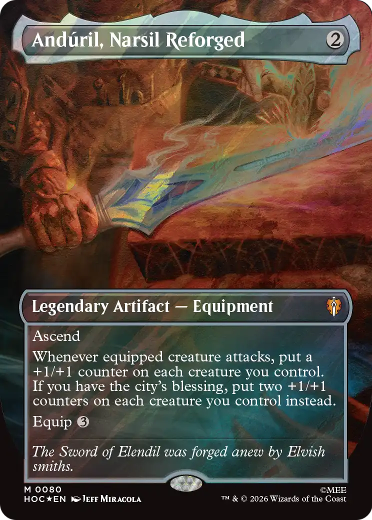 Anduril, Narsil Reforged (Borderless) (Surge Foil) [The Hobbit: Eternal-Legal] | Shuffle n Cut Hobbies & Games