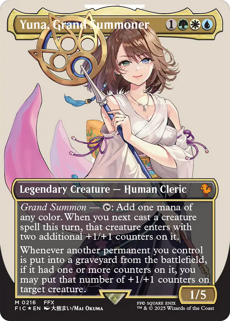 Yuna, Grand Summoner (Borderless) (Surge Foil) [FINAL FANTASY Commander] | Shuffle n Cut Hobbies & Games