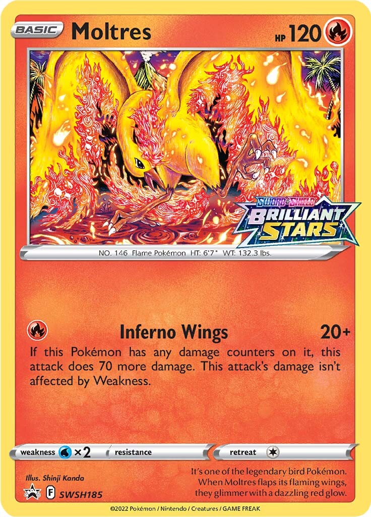 Moltres (SWSH185) (Prerelease Promo) [Sword & Shield: Black Star Promos] | Shuffle n Cut Hobbies & Games