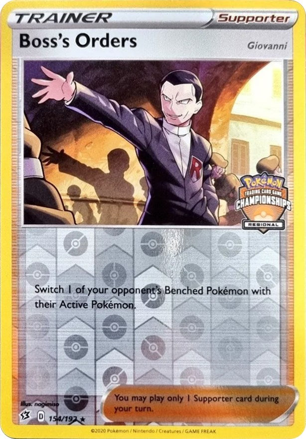 Boss's Orders (154/192) (Giovanni) (Regional Championship Promo) [Sword & Shield: Rebel Clash] | Shuffle n Cut Hobbies & Games