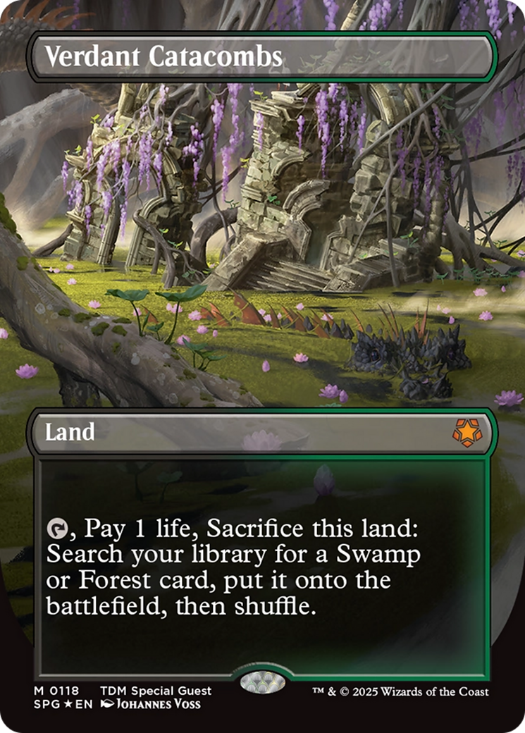 Verdant Catacombs (Borderless) (Dragonscale Foil) [Tarkir: Dragonstorm Special Guests] | Shuffle n Cut Hobbies & Games